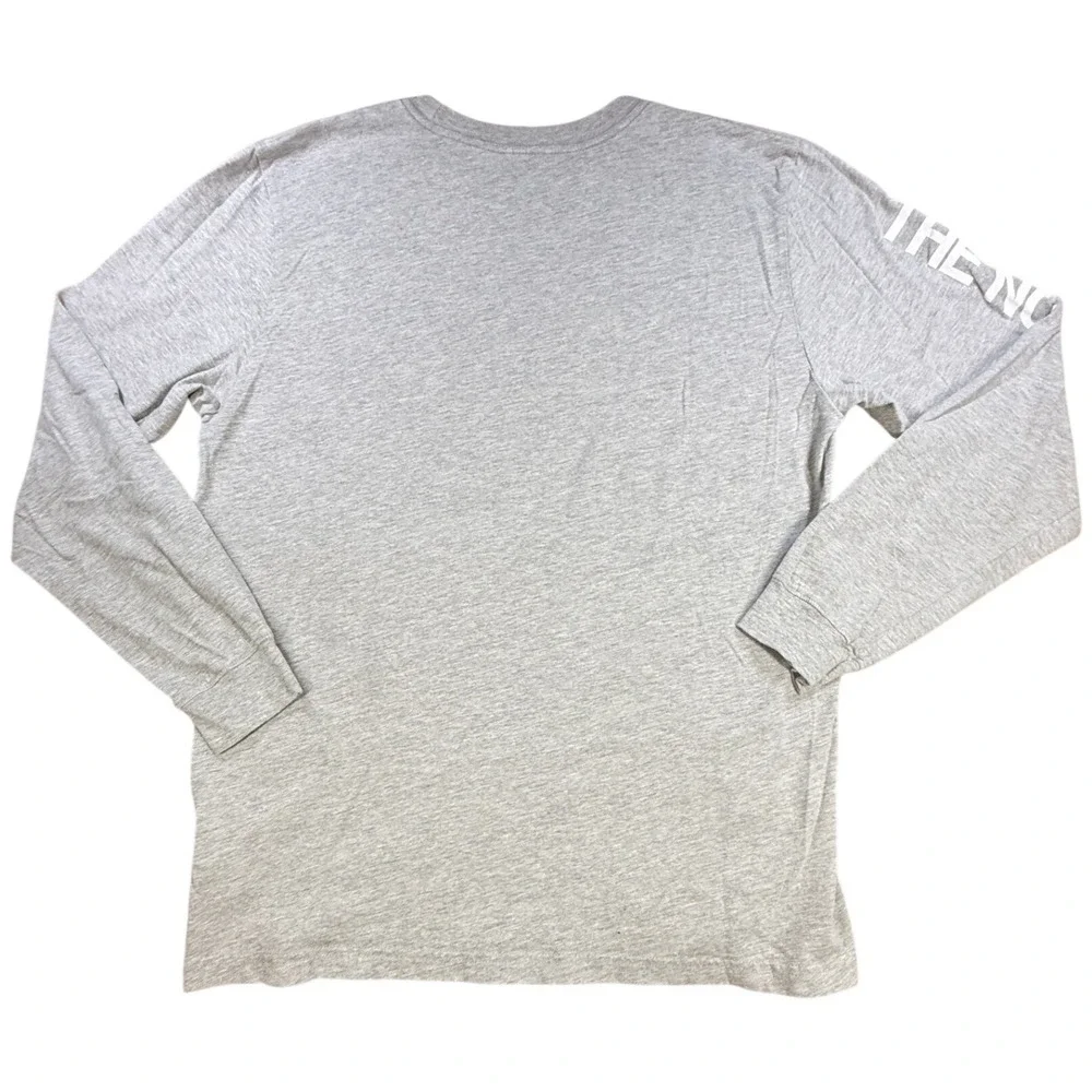 The North Face Mens Long Sleeve T-Shirt Logo Sleeve Graphic Large Grey Cotton